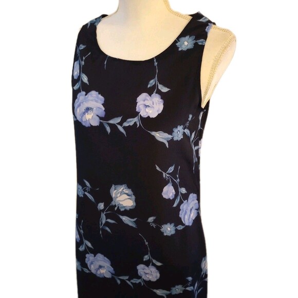 Y2K Dress Navy Blue Floral Roses Sleeveless Medium Grunge Whimisgoth Fairy USA - Picture 3 of 8